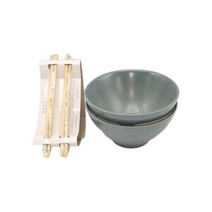 Emika Premium Stoneware Ramen Serving Bowl Set of 2 Reactive Glaze Finish Olive